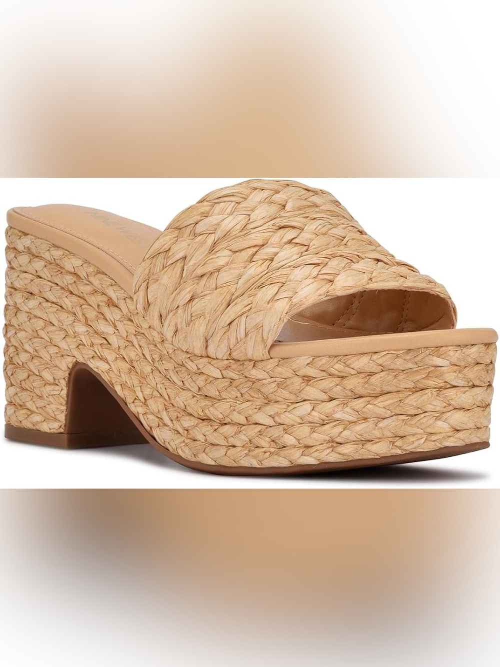 Barely worn, NINE WEST Rafts, Natural, 7.5 M, Natural Woven Platform Slides, pla